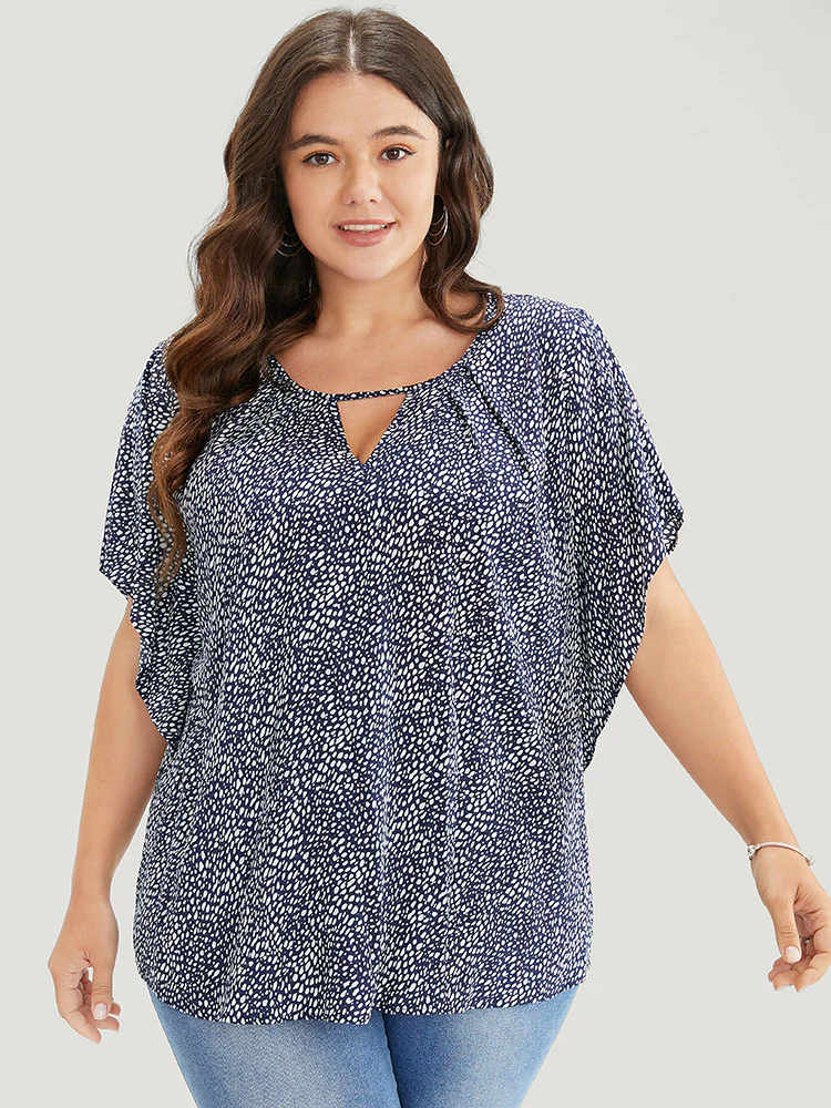 Polka Dot Ruffle Sleeve Keyhole Neck Blouse - Image 6