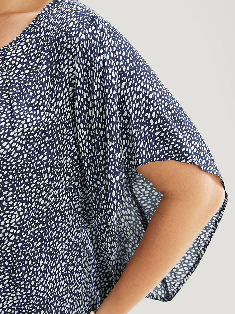 Polka Dot Ruffle Sleeve Keyhole Neck Blouse - Image 9