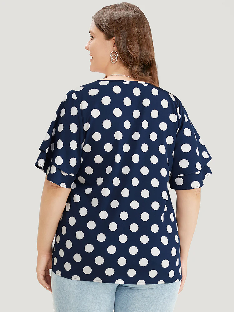 Polka Dot Ruffle Tiered Sleeve Blouse - Image 2