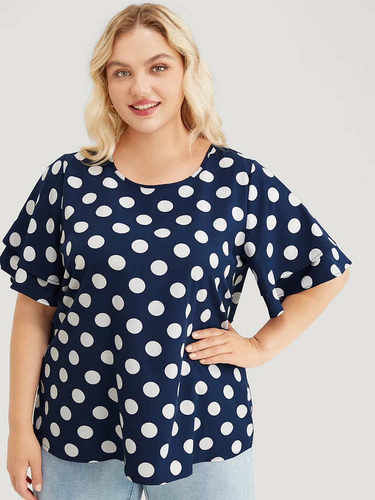 Polka Dot Ruffle Tiered Sleeve Blouse - Image 3