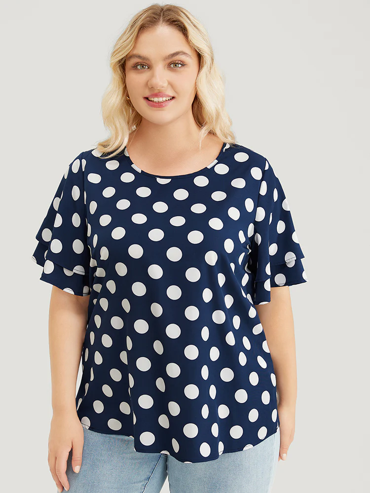 Polka Dot Ruffle Tiered Sleeve Blouse - Image 4