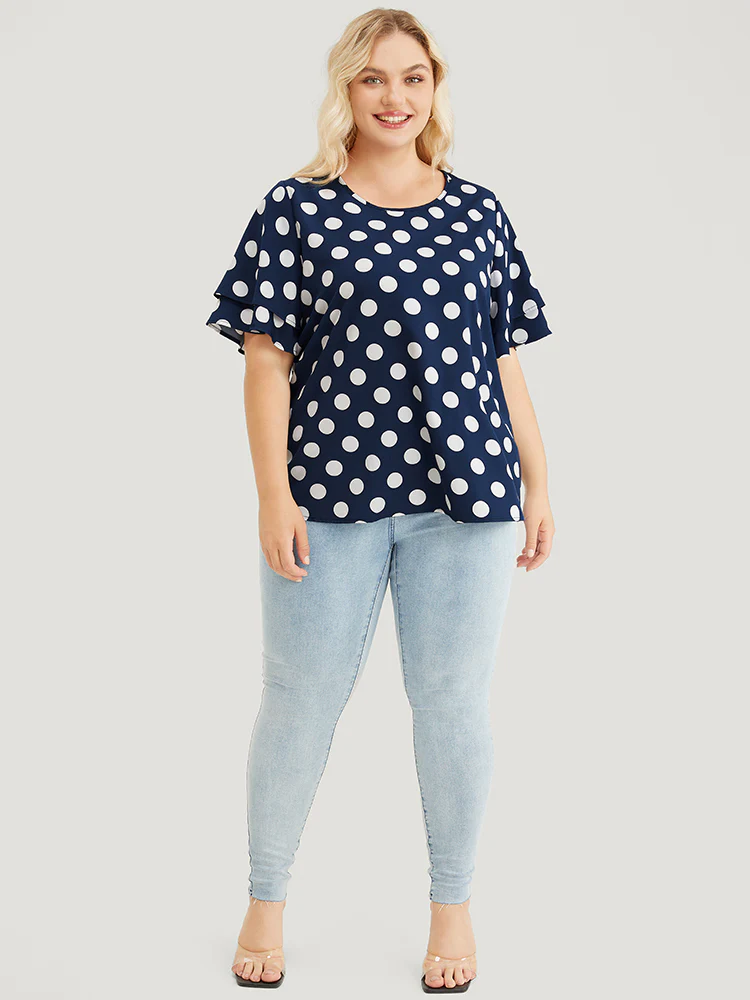 Polka Dot Ruffle Tiered Sleeve Blouse - Image 5
