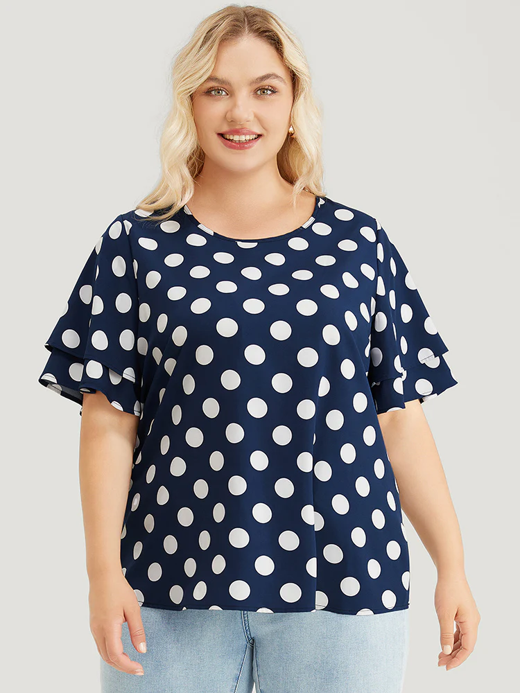 Polka Dot Ruffle Tiered Sleeve Blouse - Image 6