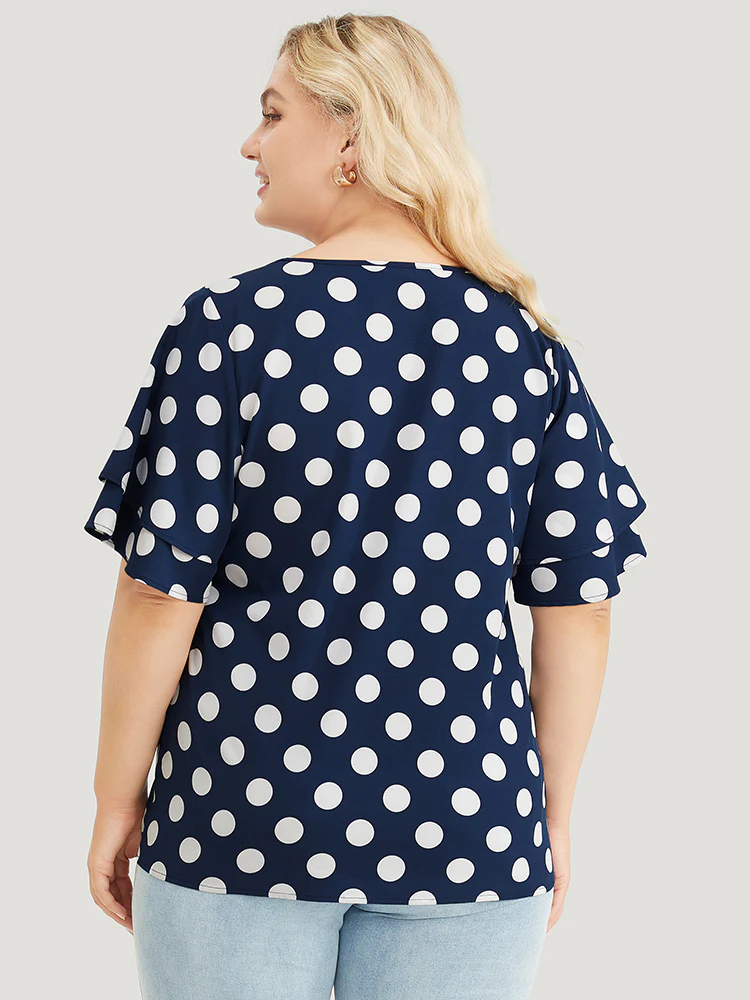 Polka Dot Ruffle Tiered Sleeve Blouse - Image 7