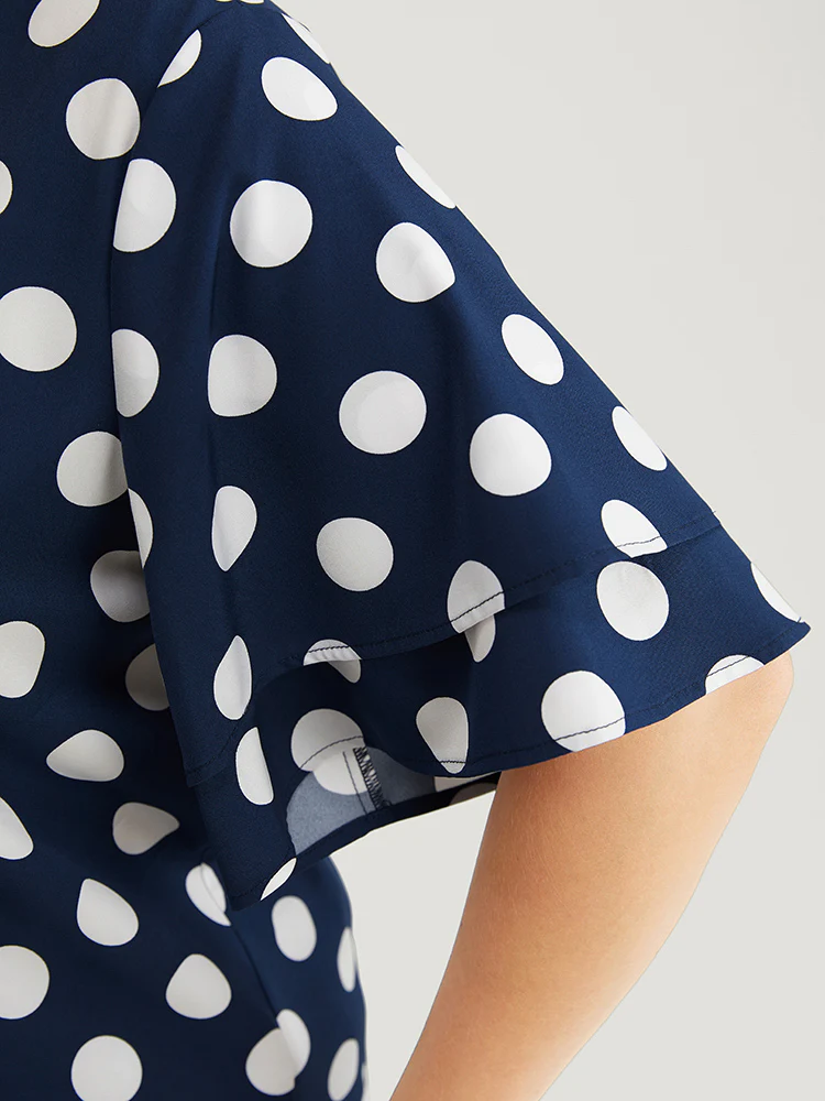Polka Dot Ruffle Tiered Sleeve Blouse - Image 8