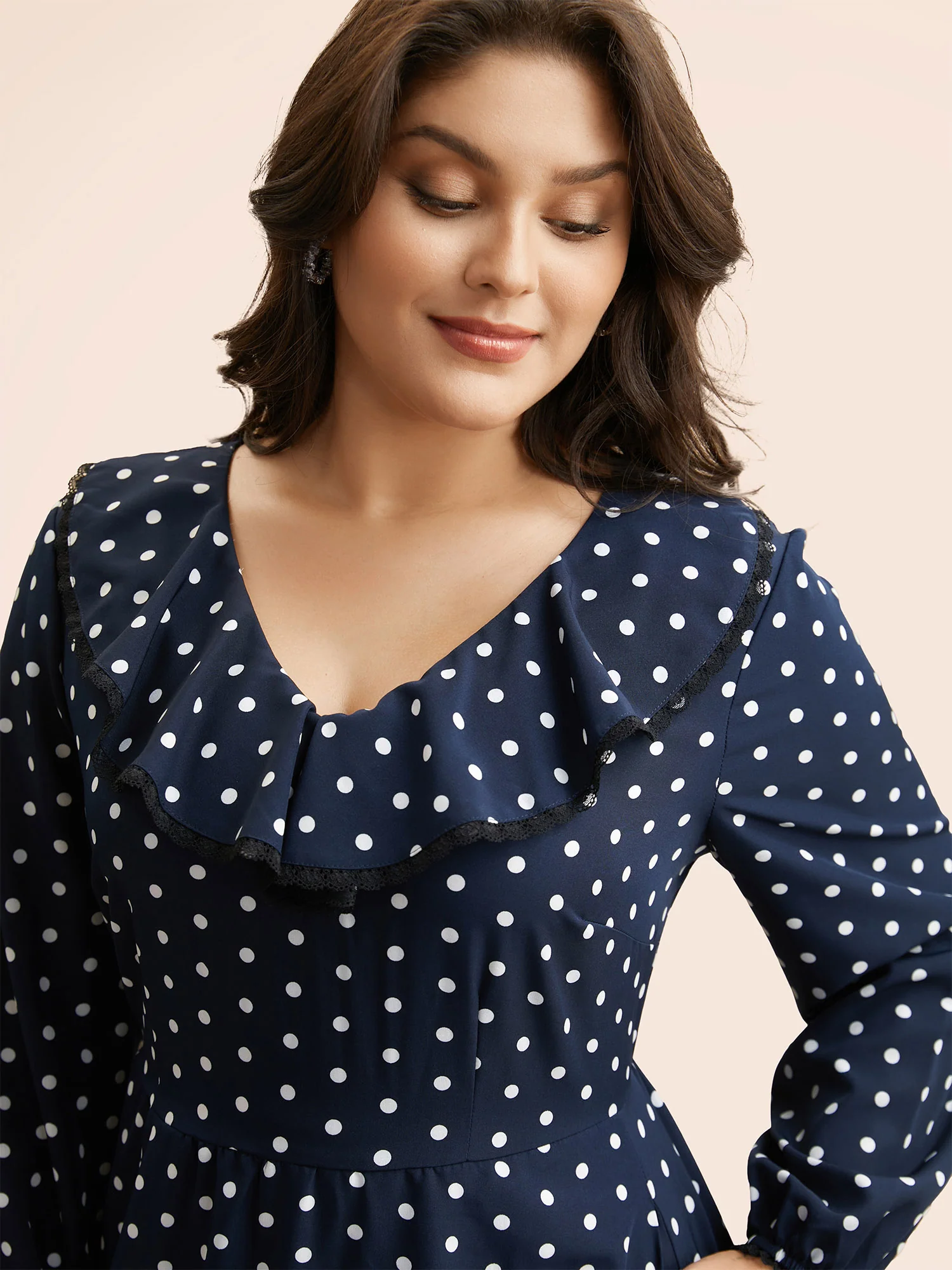 Polka Dot Ruffle Trim Midi Dress - Image 2