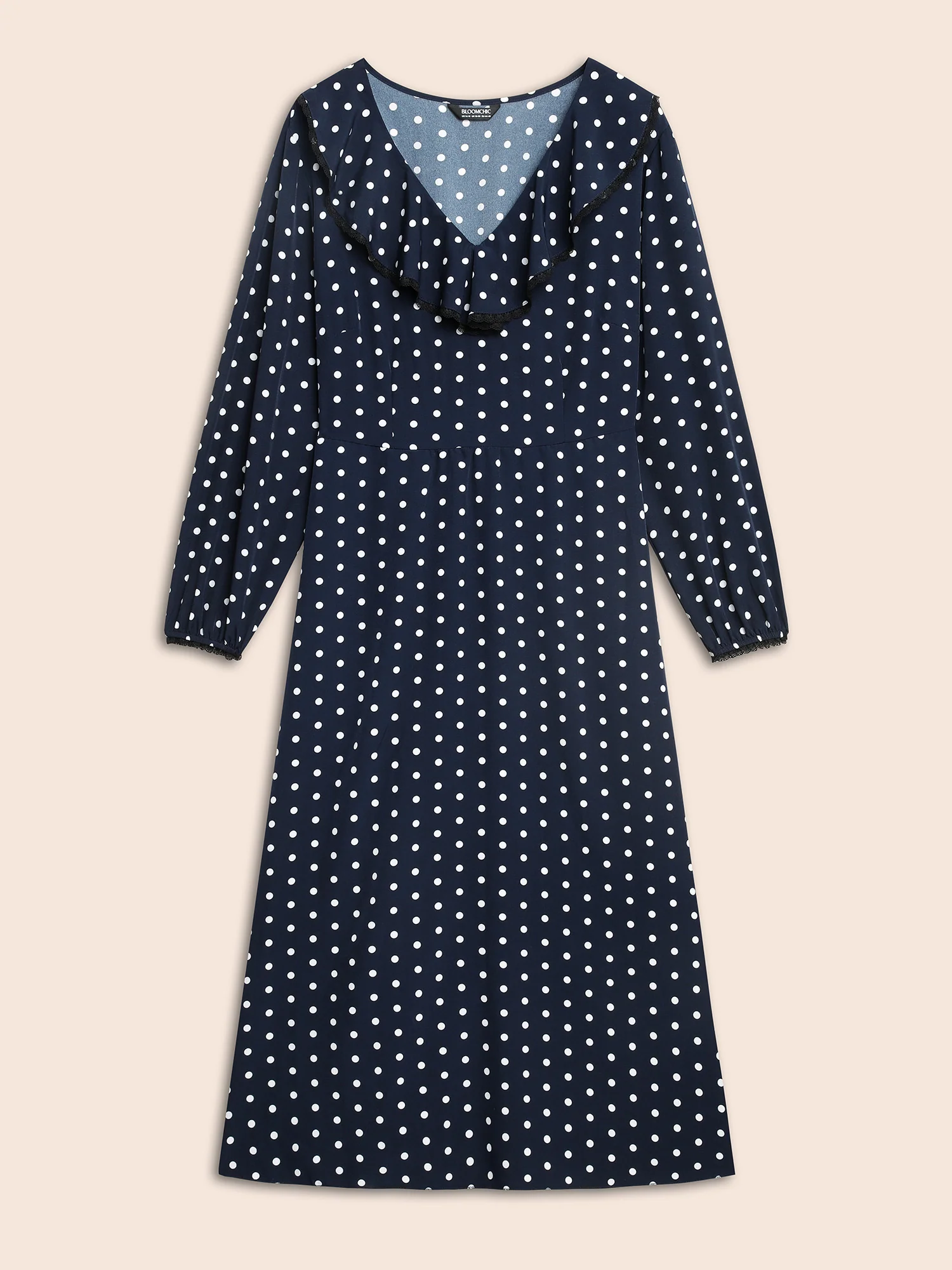Polka Dot Ruffle Trim Midi Dress - Image 7