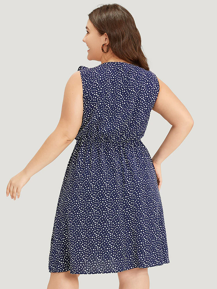 Polka Dot Ruffle Trim V Neck Sleeveless Dress - Image 5