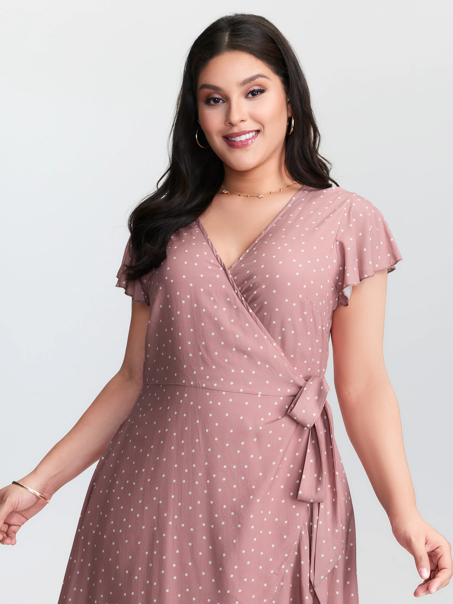 Polka Dot Ruffled Hem Waist Tie Midi Dress - Image 2