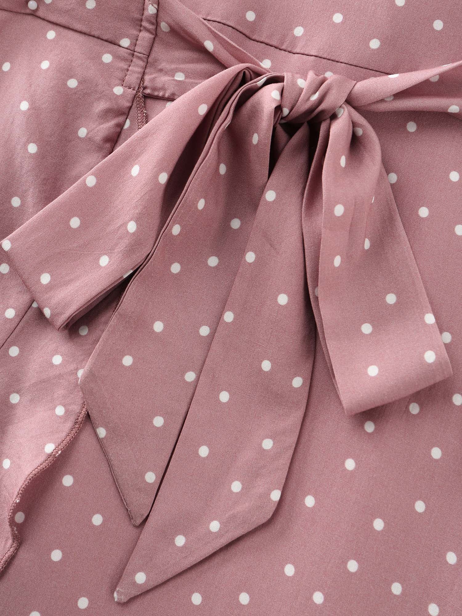 Polka Dot Ruffled Hem Waist Tie Midi Dress - Image 7