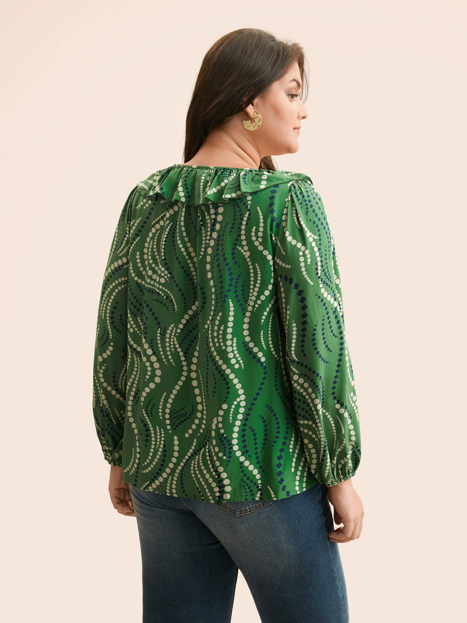 Polka Dot Ruffles Button Detail Blouse - Image 5