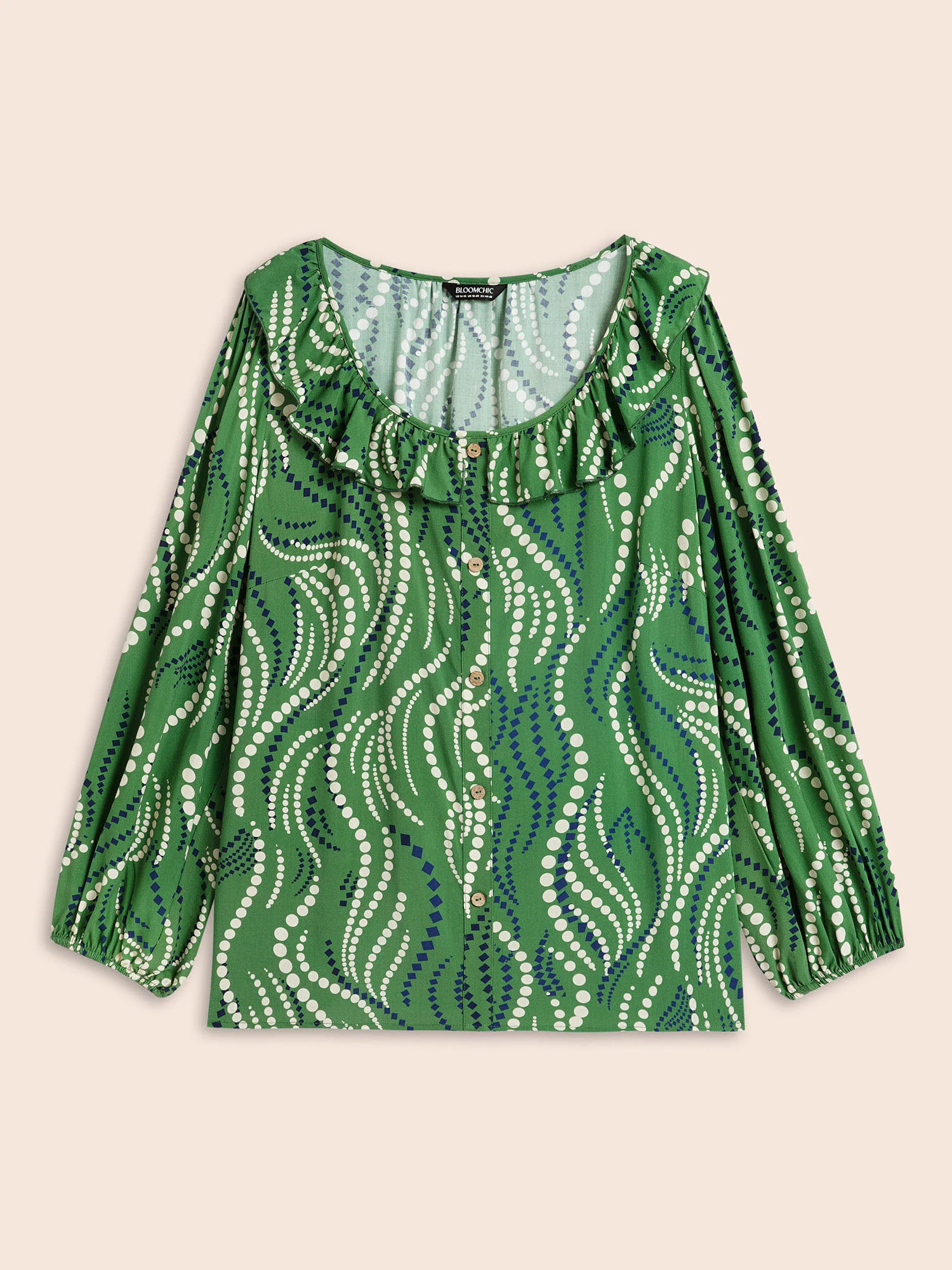 Polka Dot Ruffles Button Detail Blouse - Image 8