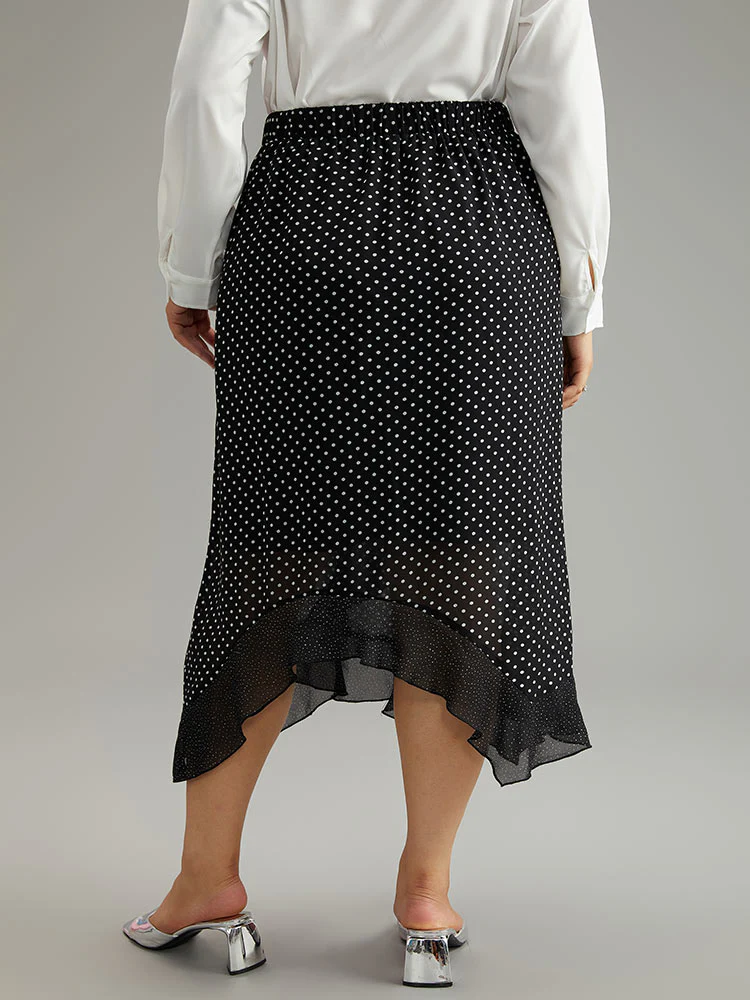 Polka Dot Ruffles Elastic Waist Mesh Patchwork Skirt - Image 2