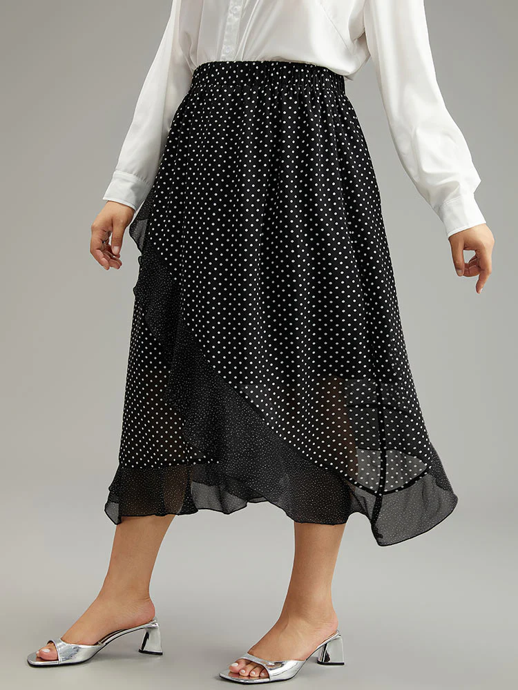 Polka Dot Ruffles Elastic Waist Mesh Patchwork Skirt - Image 3