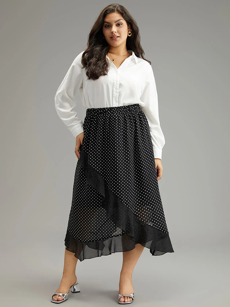 Polka Dot Ruffles Elastic Waist Mesh Patchwork Skirt - Image 4