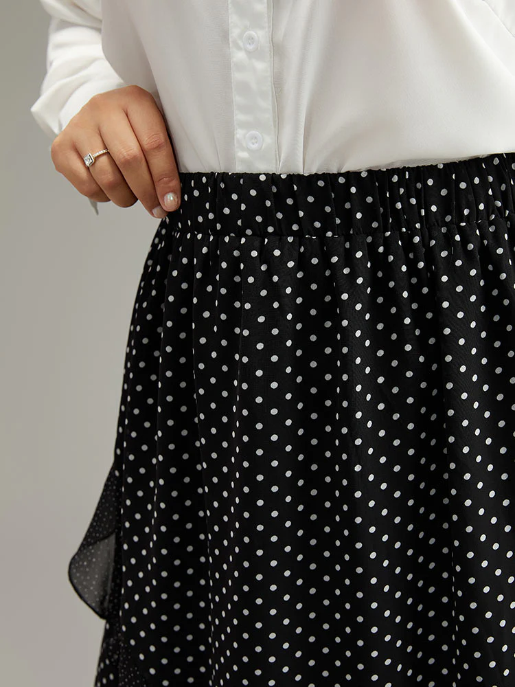 Polka Dot Ruffles Elastic Waist Mesh Patchwork Skirt - Image 5