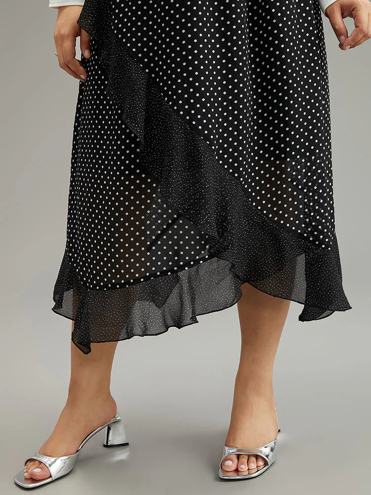 Polka Dot Ruffles Elastic Waist Mesh Patchwork Skirt - Image 6