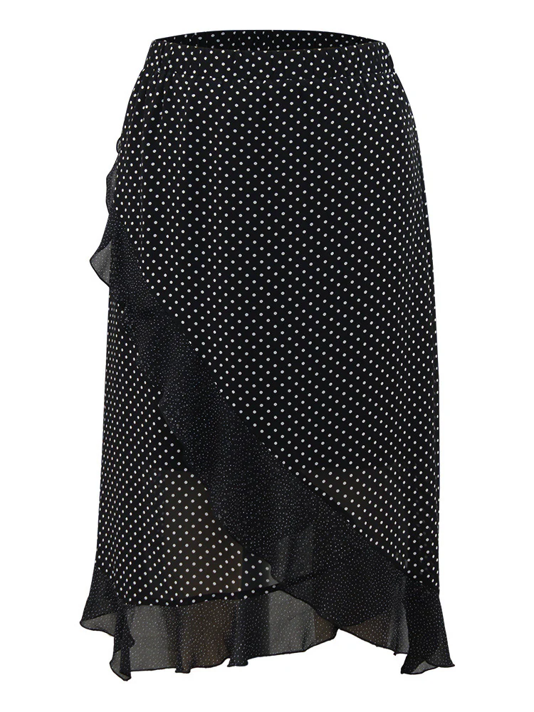 Polka Dot Ruffles Elastic Waist Mesh Patchwork Skirt - Image 7