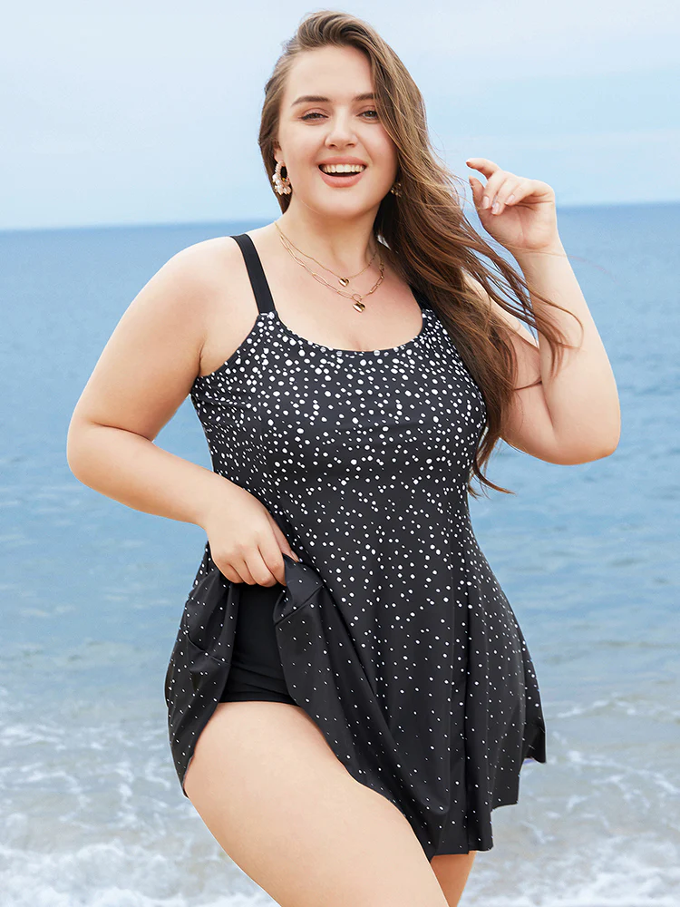 Polka Dot Sculpt Waist A Line Swim Dress - Image 4
