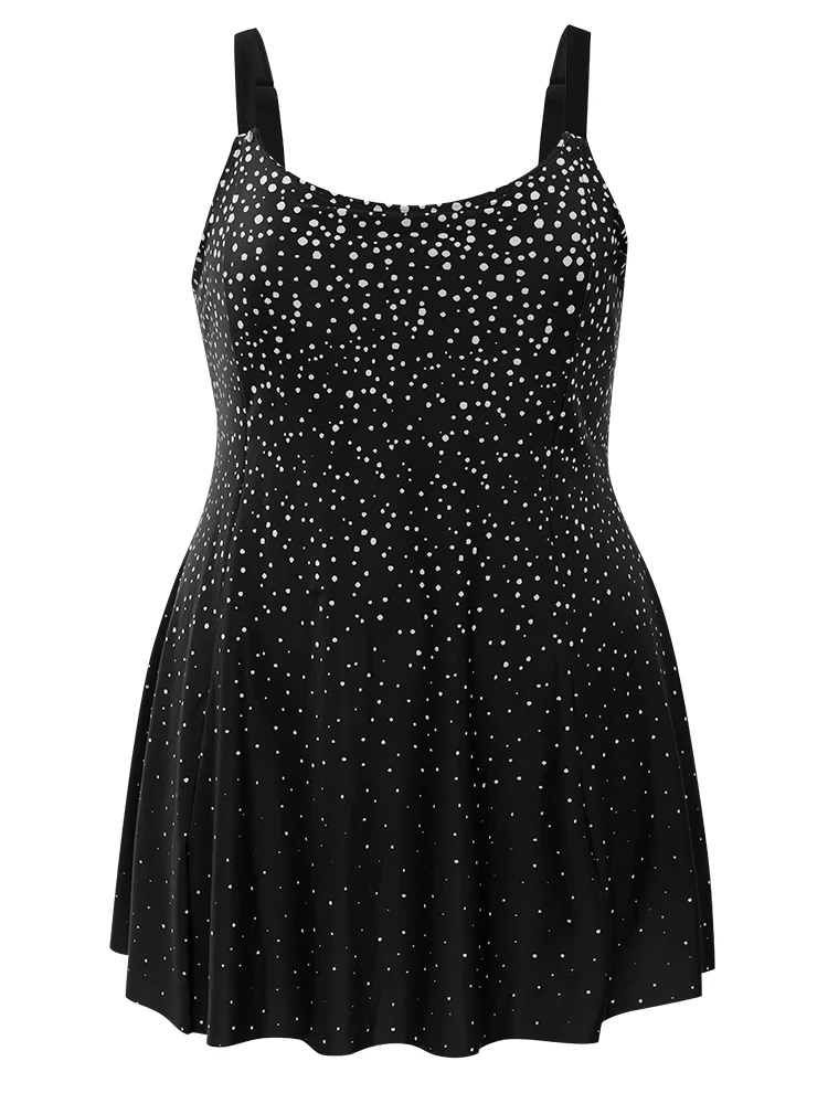 Polka Dot Sculpt Waist A Line Swim Dress - Image 8