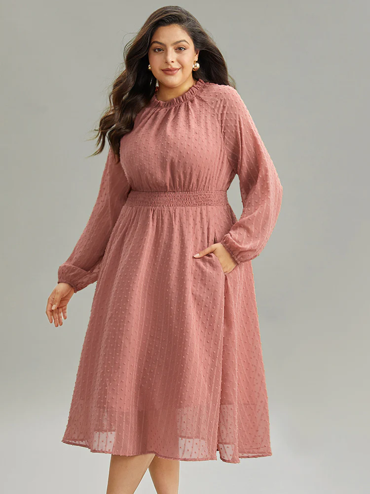 Polka Dot Shirred Mock Neck Dress - Image 2