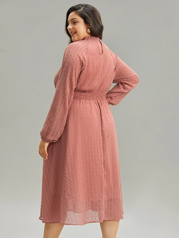 Polka Dot Shirred Mock Neck Dress - Image 3