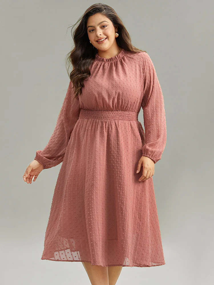 Polka Dot Shirred Mock Neck Dress - Image 4
