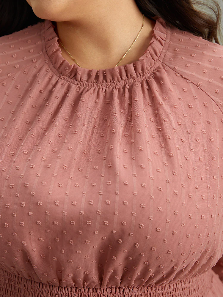 Polka Dot Shirred Mock Neck Dress - Image 5