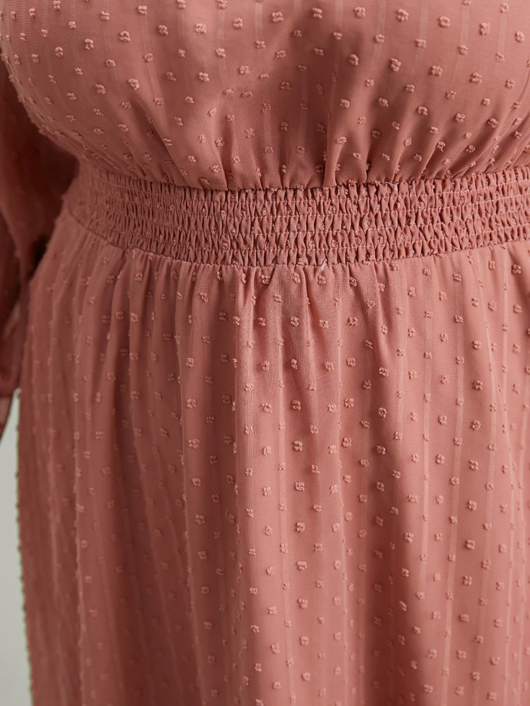 Polka Dot Shirred Mock Neck Dress - Image 6