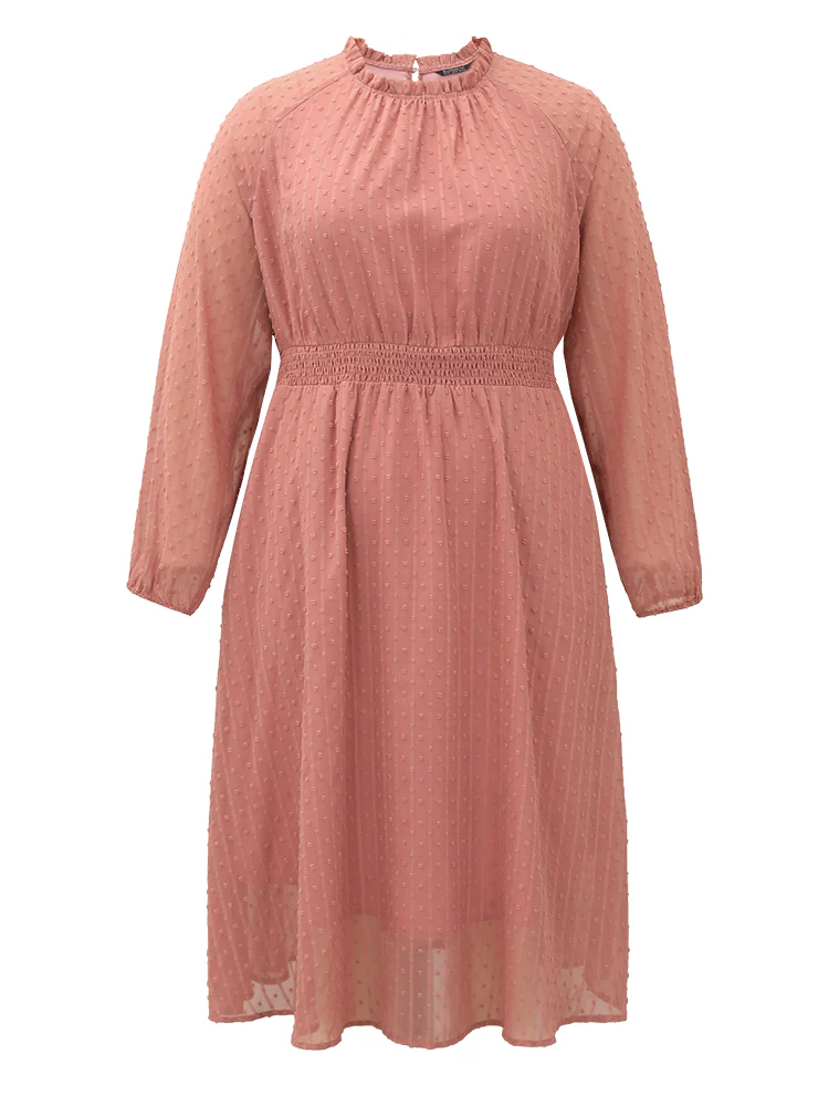 Polka Dot Shirred Mock Neck Dress - Image 8