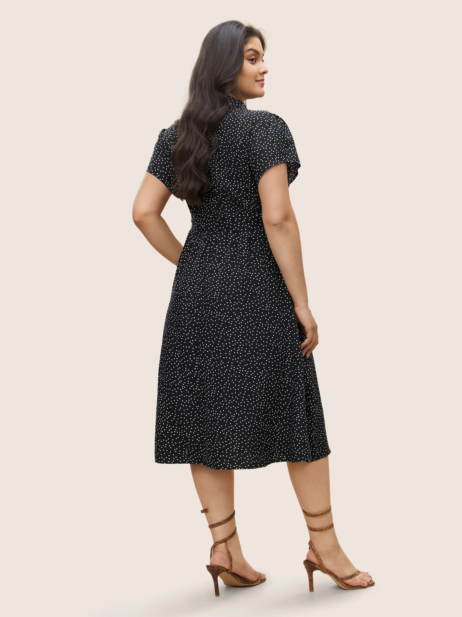 Polka Dot Shirt Collar Pocket Button Up Dress - Image 4