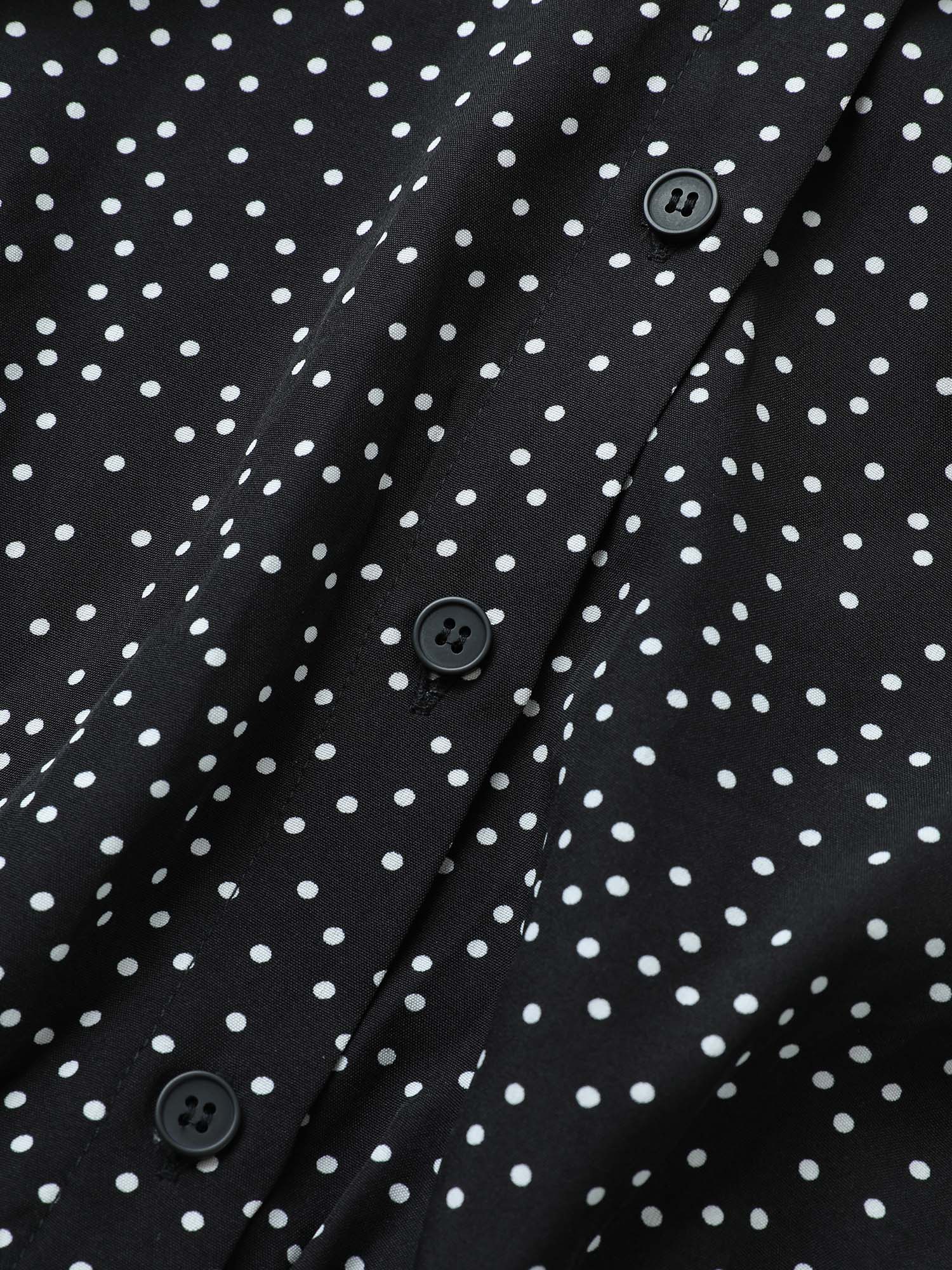 Polka Dot Shirt Collar Pocket Button Up Dress - Image 5