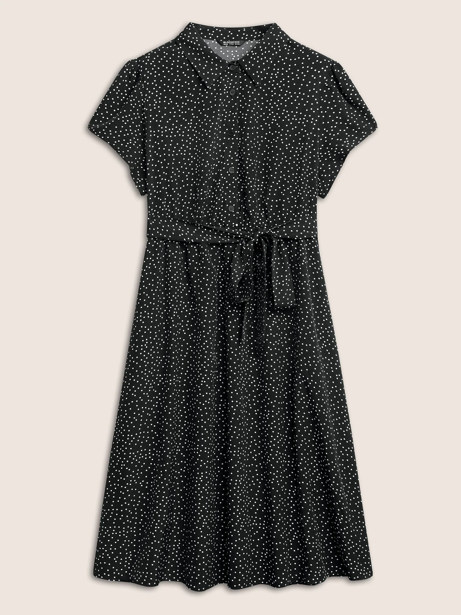 Polka Dot Shirt Collar Pocket Button Up Dress - Image 7