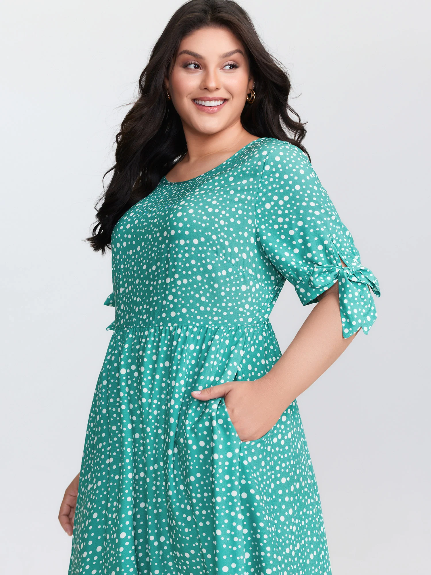 Polka Dot Sleeve Ties Midi Dress - Image 2