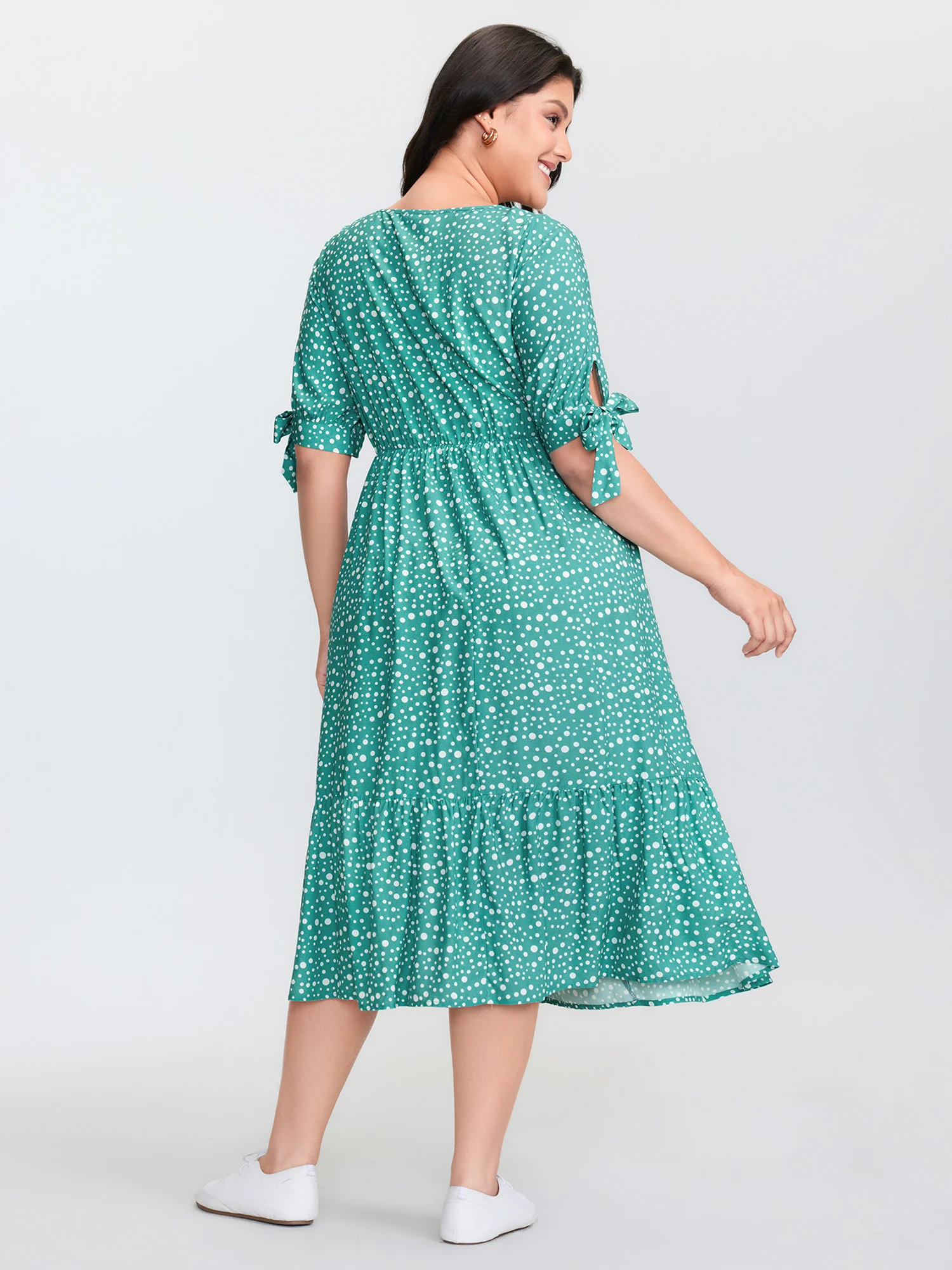 Polka Dot Sleeve Ties Midi Dress - Image 5