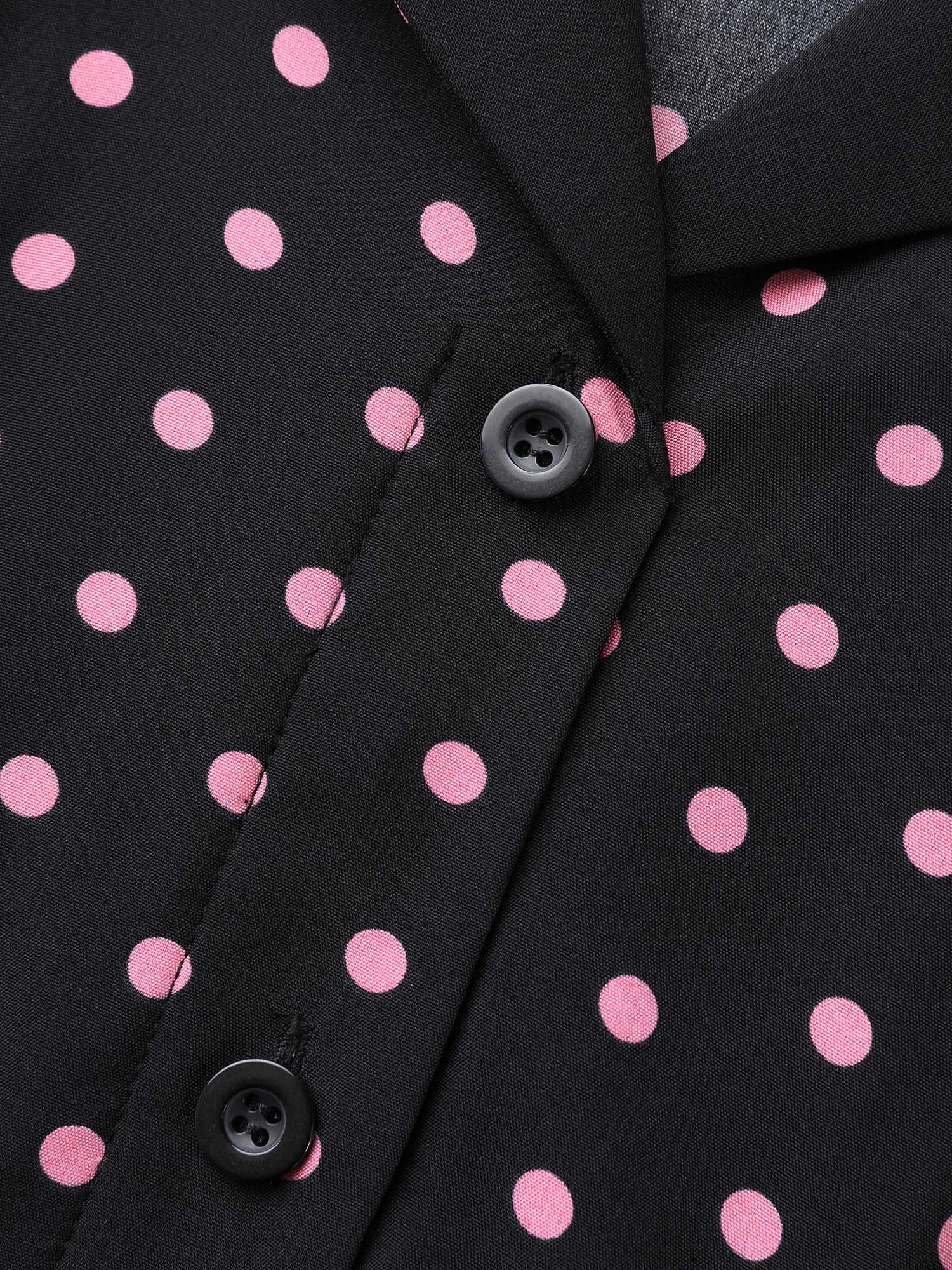 Polka Dot Suit Collar Belted Dress - Image 5