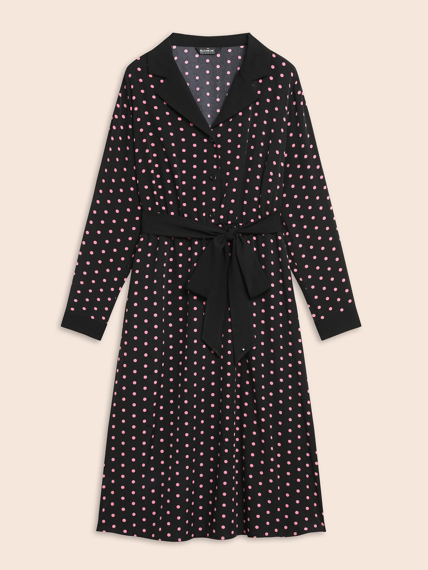Polka Dot Suit Collar Belted Dress - Image 7