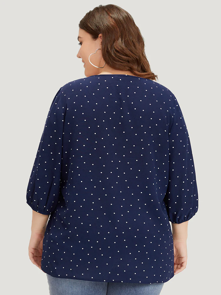 Polka Dot Tassels Ties Elastic Cuffs Blouse - Image 6