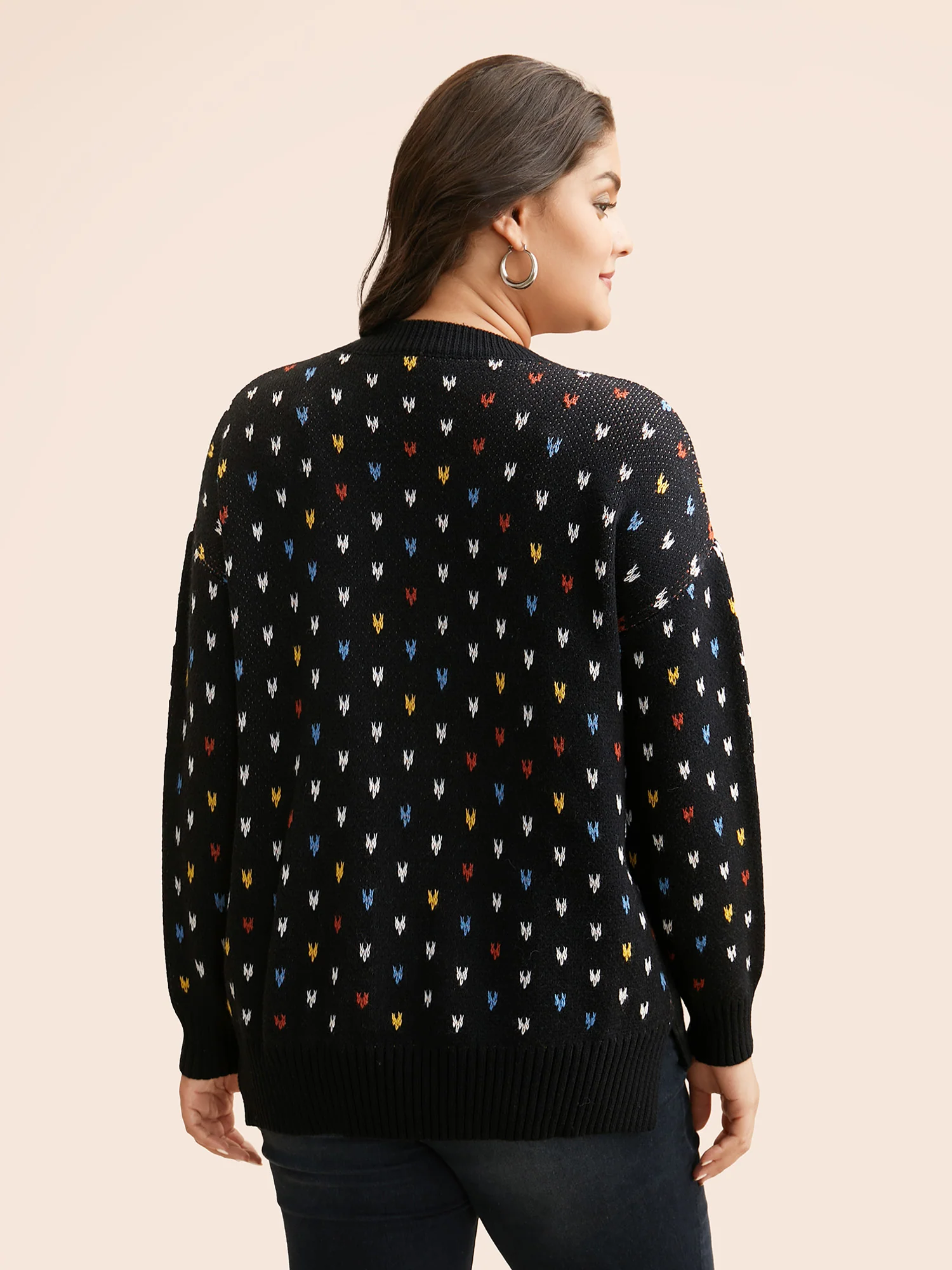 Polka Dot Texture Split Hem Pullover - Image 2