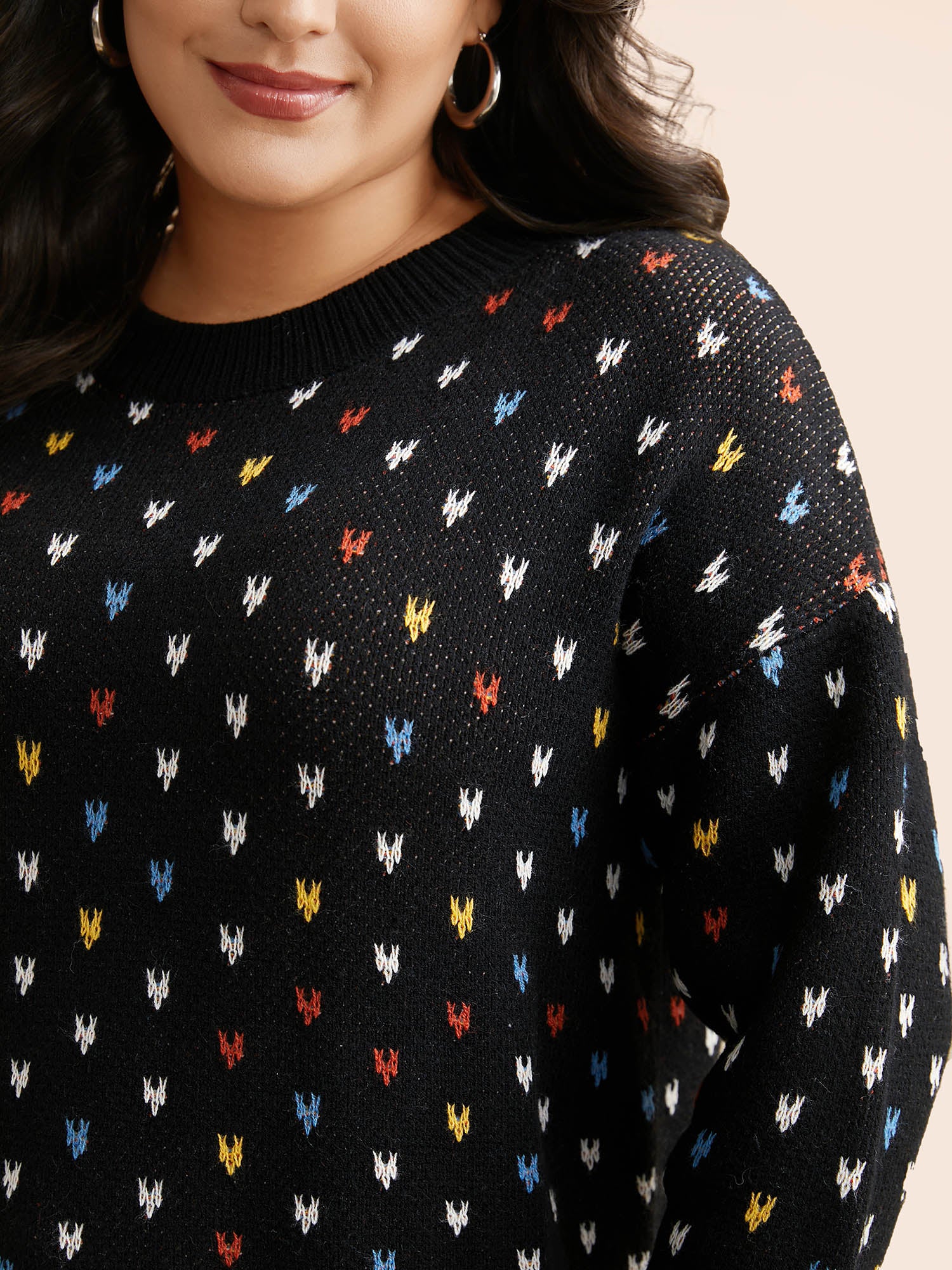 Polka Dot Texture Split Hem Pullover - Image 5