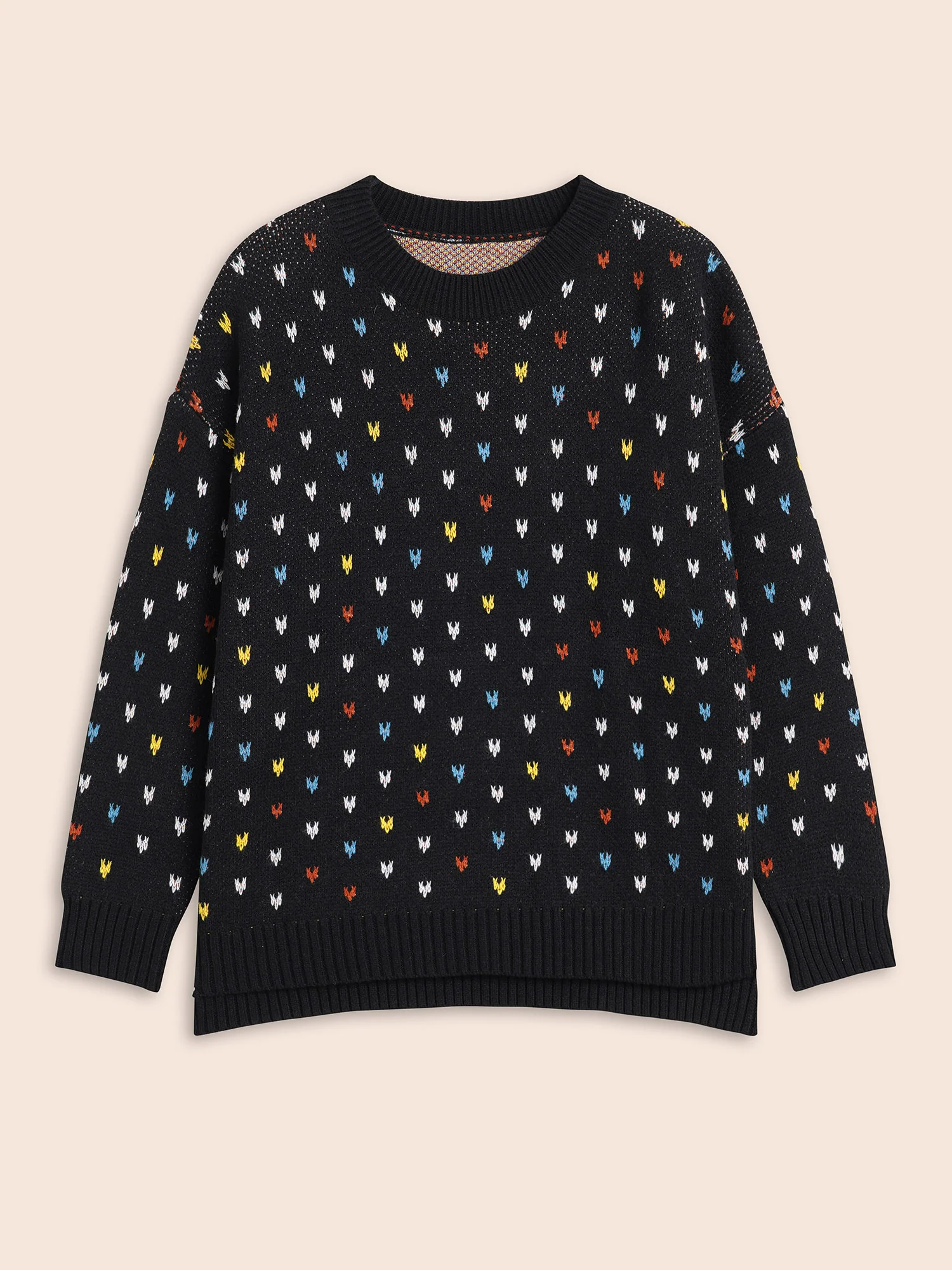 Polka Dot Texture Split Hem Pullover - Image 8