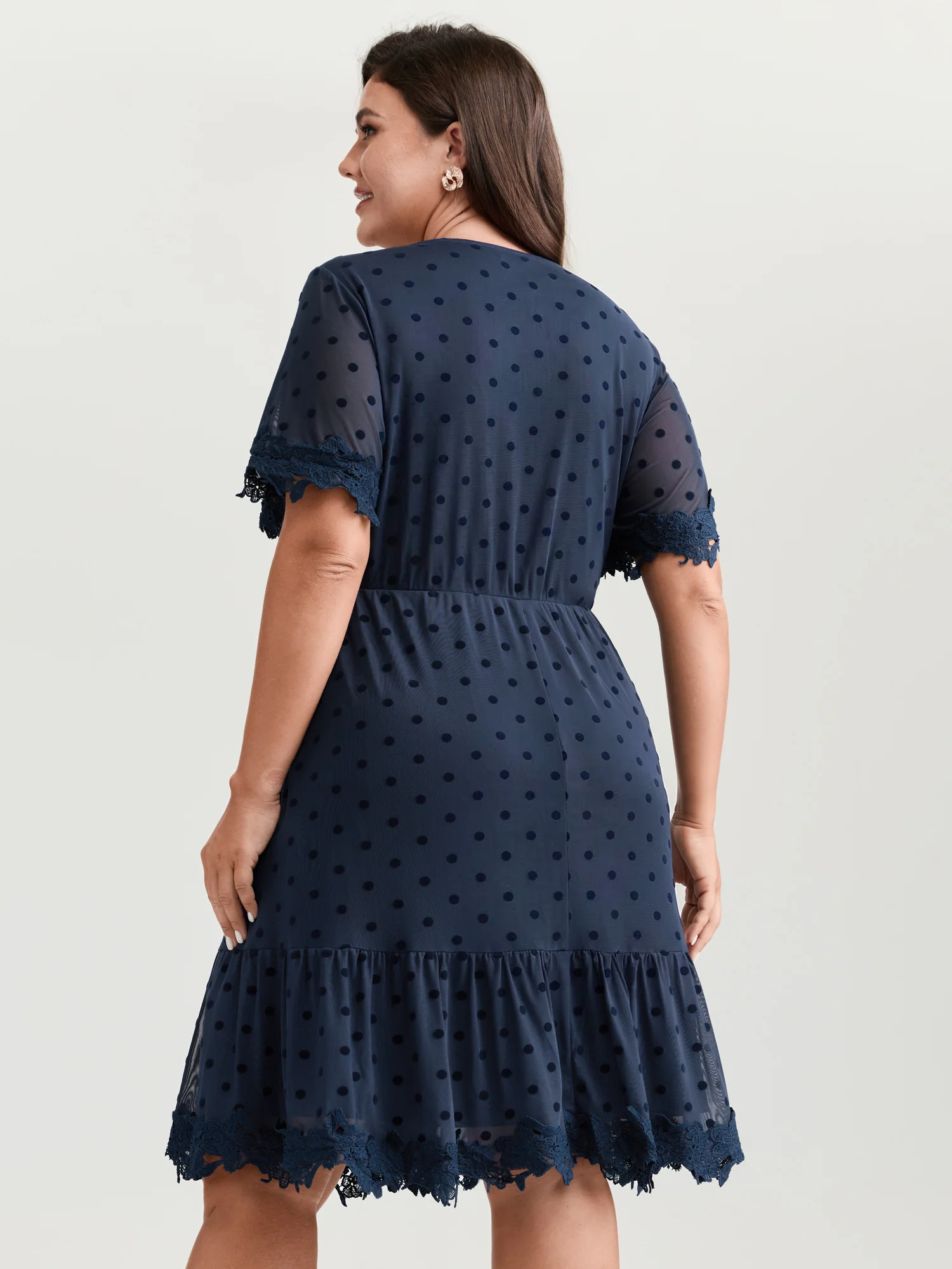 Polka Dot Textured Lace Trim Mini Dress - Image 4