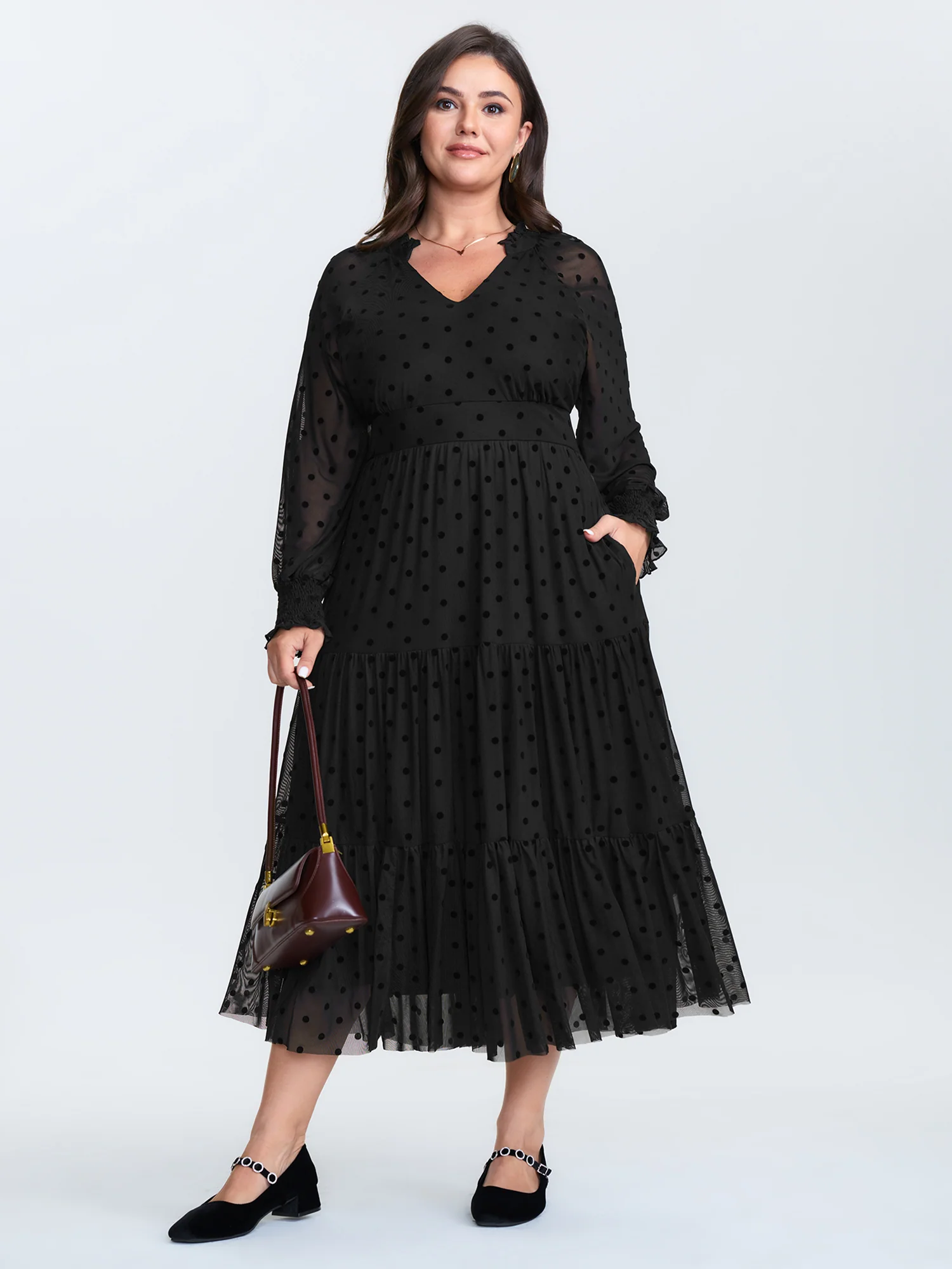 Polka Dot Tulle Sheer Midi Dress - Image 3