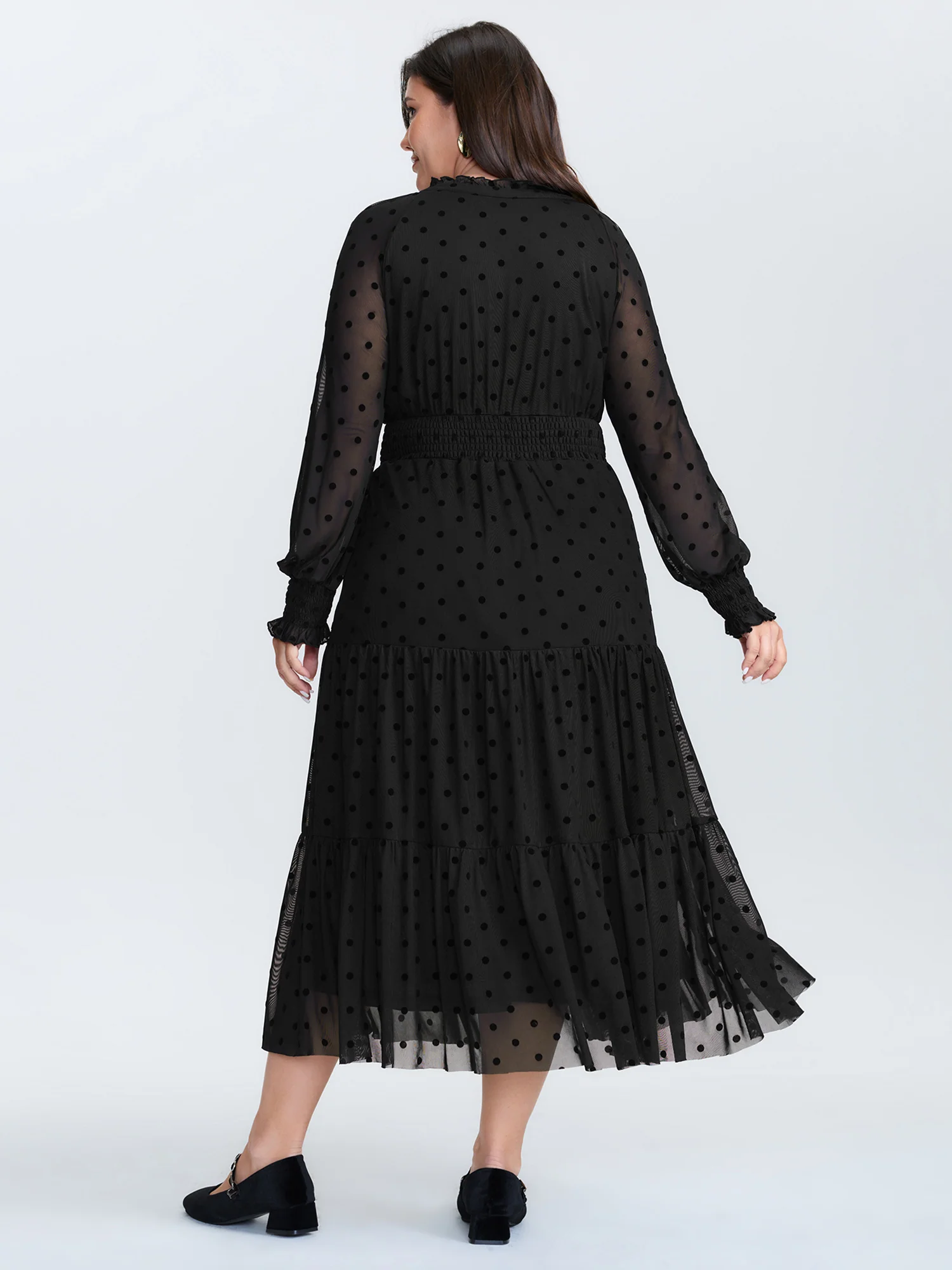 Polka Dot Tulle Sheer Midi Dress - Image 4