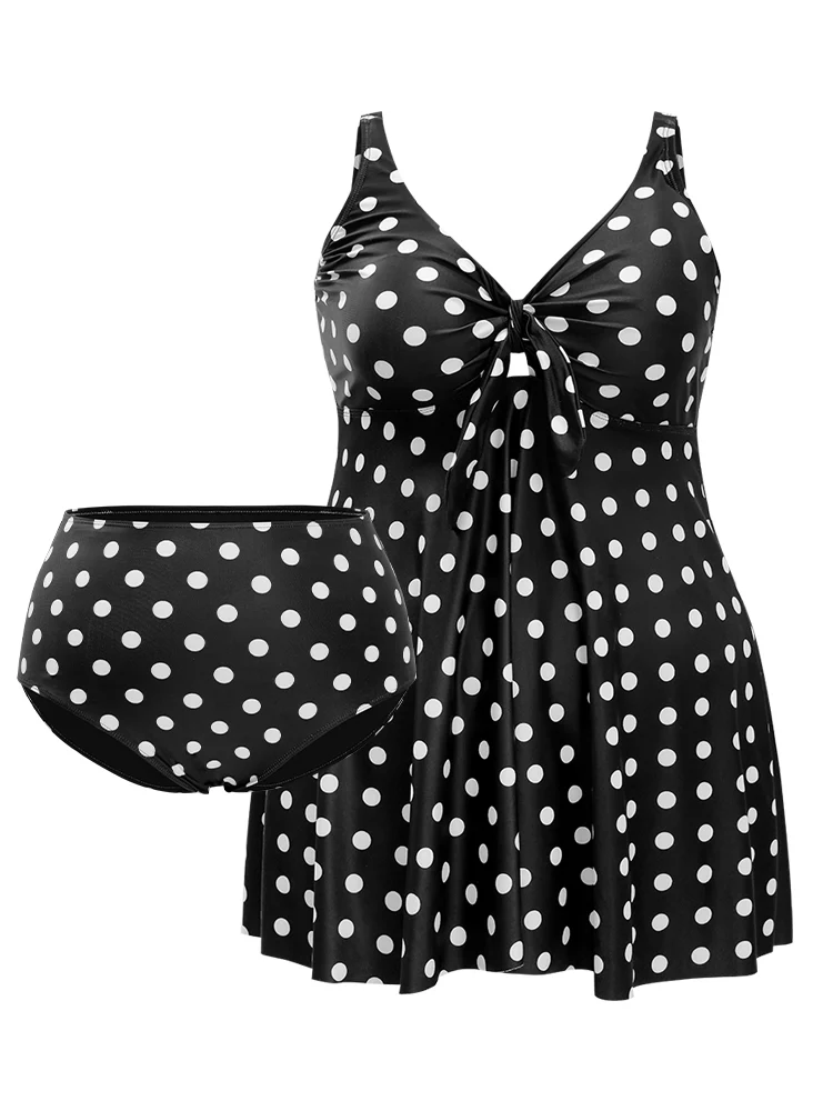 Polka Dot Twist Front Adjustable Straps Swim Dress - Image 10
