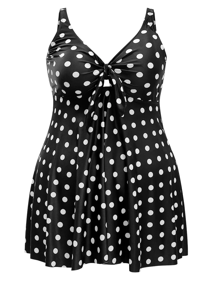 Polka Dot Twist Front Adjustable Straps Swim Dress - Image 11