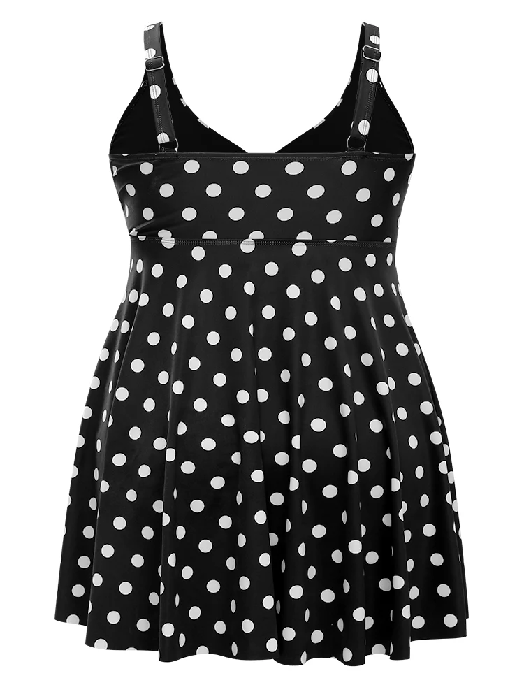 Polka Dot Twist Front Adjustable Straps Swim Dress - Image 12