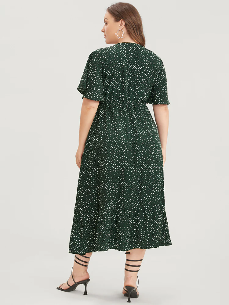 Polka Dot Twist Front Pocket Flutter Hem Dress - Image 3