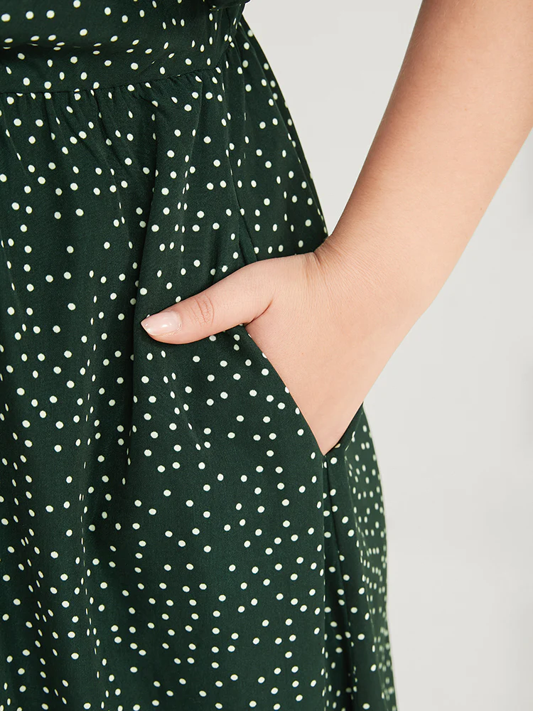 Polka Dot Twist Front Pocket Flutter Hem Dress - Image 6