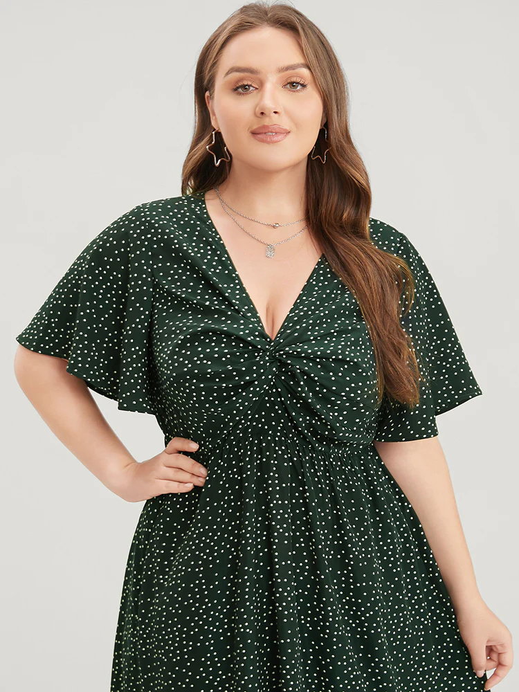Polka Dot Twist Front Pocket Flutter Hem Dress - Image 7